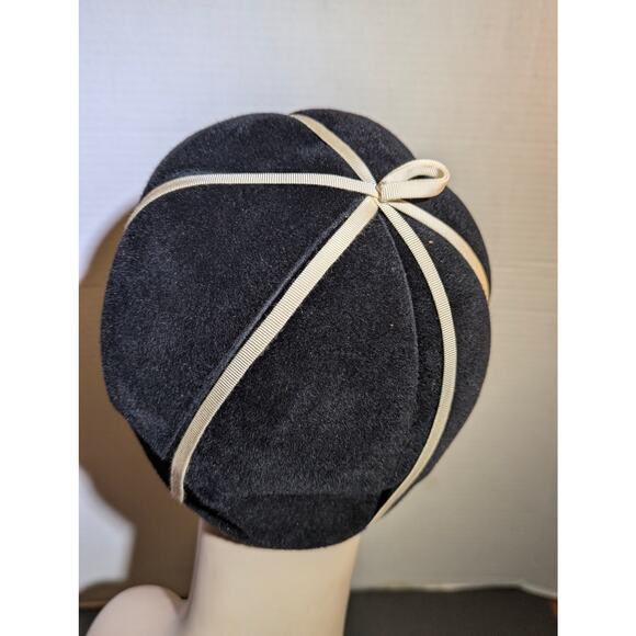 Vintage 50s Merrimac Deluxe Velour Fur Felt Beret Pillbox Hat Black Mod